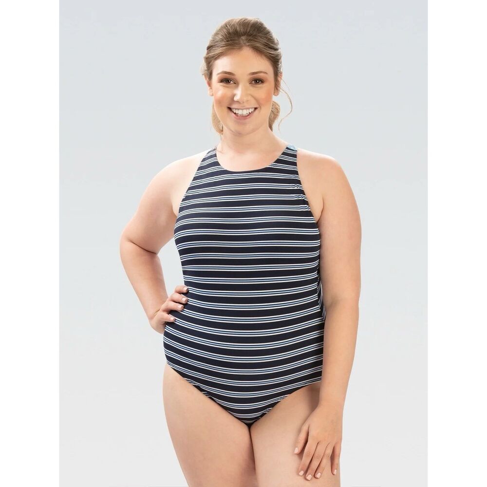 NWT Dolphin AquaShape Navy One Piece Swim‎ Bathing Suit Size 20 Water Aerobics